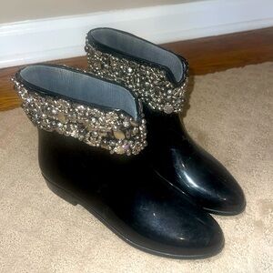 Black embellished Women’s Ankle Rain Boots sz 7